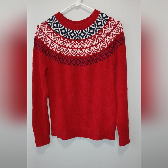 Chaps red fair isle geometric sweater women's size M timeless classic - Picture 1 of 7